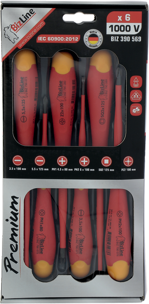 Kit de 6 tournevis i-SLIM plat/PH/PZ/SQ isolés 1000 V